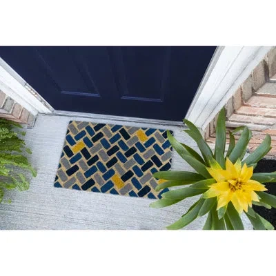 Entryways 28 In. X 17 In. Coir Outdoor Door Mat In Blue,yellow