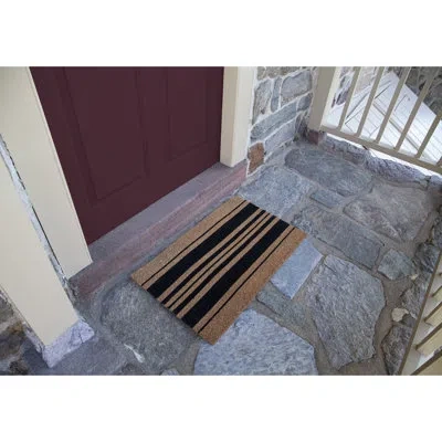Entryways Bold Stripes Coir Doormat In Black;tan