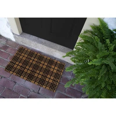 Entryways Fine Plaid Coir Doormat In Black;tan