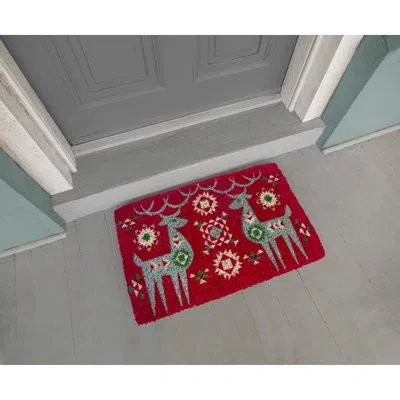 Entryways Nordic Reindeer Handwoven Coconut Fiber Doormat In Red