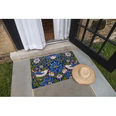 Entryways Victoria And Albert Museum Strawberry Thief Outdoor Door Mat In Blue;green;pink;orange