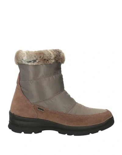 Enval Soft Woman Ankle Boots Khaki Size 6 Leather, Textile Fibers In Sand