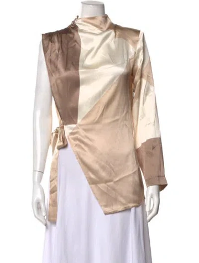 Pre-owned Envelope1976 Silk Colorblock Pattern Top W/ Tags In Neutrals