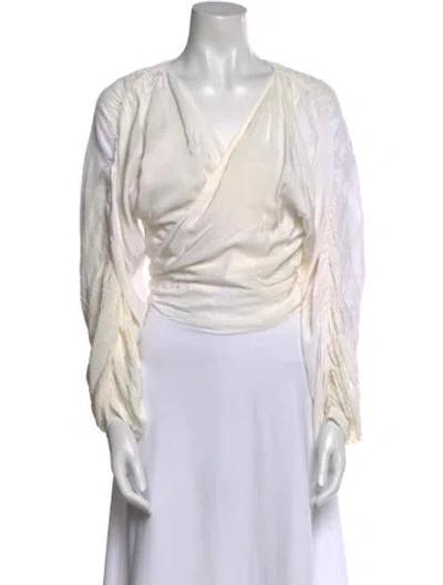 Pre-owned Envelope1976 V-neck Long Sleeve Crop Top In Neutral