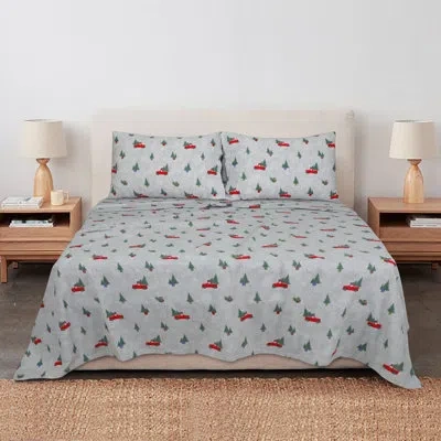 Enviohome 100% Cotton Flannel Sheet Set In Truck Tree
