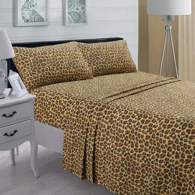 Enviohome 100% Percale Cotton Sheet Set In Leopard Brown
