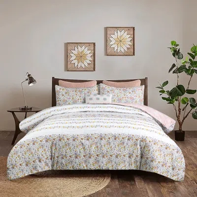 Enviohome Microfiber 3-piece Reversible Floral Comforter Set In White;pink