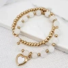 ENVY GOLD AND WHITE BEAD DOUBLE LAYER BRACELET WITH HEART CHARM