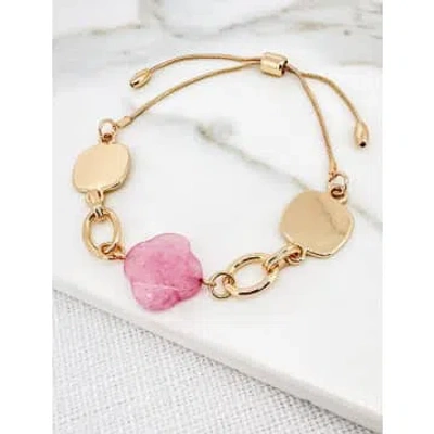 Envy Pink And Gold Adjustable Bracelet With Semi Precious Fleur