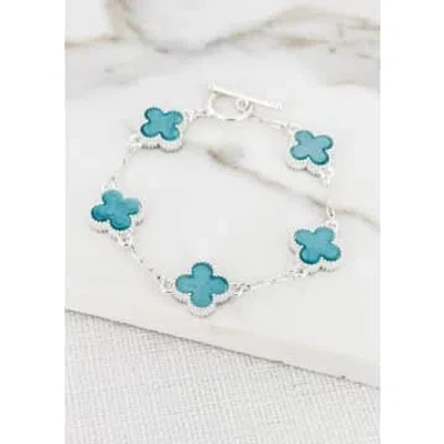 Envy Silver & Turquoise Fleur T-bar Bracelet In Metallic