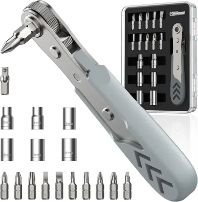 Enxt 17in1 Right Angle Ratcheting Screwdriver Set, [bearing Steel] 36-tooth Mini Ratchet Wrench, Men Gift In Gray
