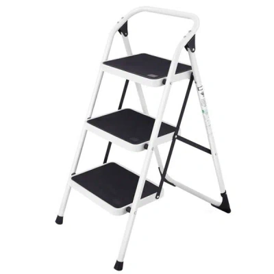 Enxt 3-step Folding Ladder - 330lbs Capacity, Anti-slip Steps & Foot Pads, Lightweight Space-saving Desig In White