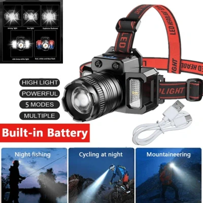 Enxt 5-modes Led Headlamp Motion Sensor Headlamp Usb Rechargeable Canping Hiking Headlight In Black