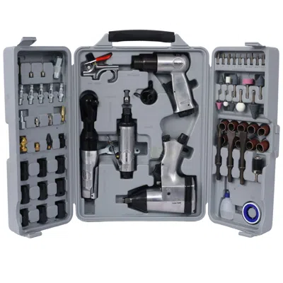 Enxt Air Tool And Accessories Kit, 71 Piece, Impact Wrench, Air Ratchet, Die Grinder, Aire Hammer, Hose F In Gray