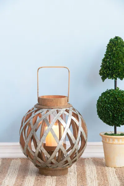 Enxt Decorative Lantern With Handle, Wooden Lantern For Indoor Outdoor, Home Garden Wedding In Silver