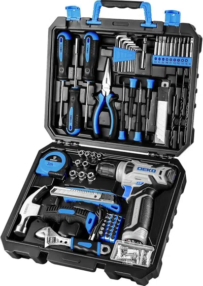 Enxt Drill Set: Tool Set With 8v Blue Cordless Drill, Home Tool Kit With Drill, Hand Tool Kits For Men & 