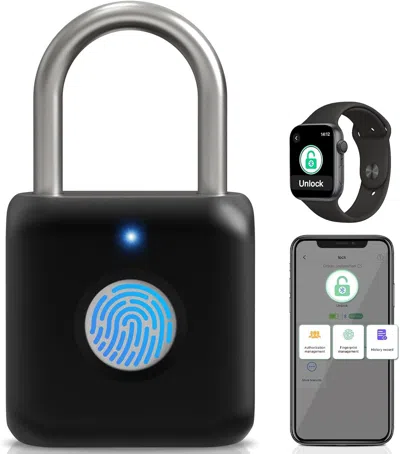 Enxt Fingerprint Padlock, Pothunder Smart Padlock, Locker Lock, Fingerprint Lock With App Unlock, Usb Rec In Black