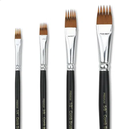 Enxt Paint Brush Comb Set - 4pcs Professional Grainer Brushes For Acrylic Painting, Oil & Watercolor - Te In Black