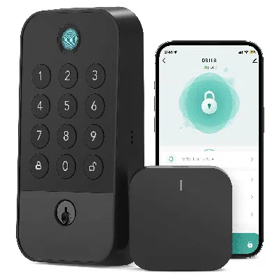 Enxt Smart Wifi Door Lock With Bluetooth Gateway, Fingerprint & Keypad Keyless Entry Deadbolt, App Remote In Black