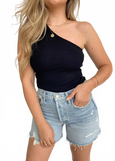 Enza Costa 1-shoulder Tank In Black In Blue