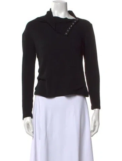 Pre-owned Enza Costa Asymmetrical Long Sleeve Top In Black