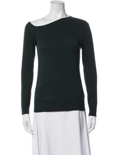 Pre-owned Enza Costa Asymmetrical Long Sleeve Top In Green