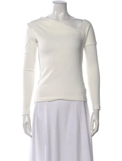 Pre-owned Enza Costa Asymmetrical Long Sleeve Top In White