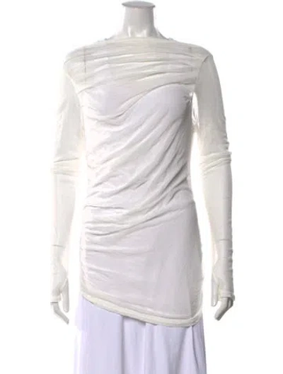 Pre-owned Enza Costa Asymmetrical Long Sleeve Top In White