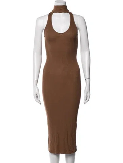 Pre-owned Enza Costa Asymmetrical Midi Length Dress In Brown