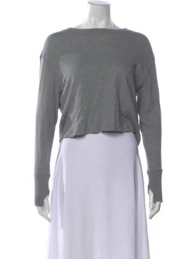 Pre-owned Enza Costa Bateau Neckline Long Sleeve Crop Top In Gray