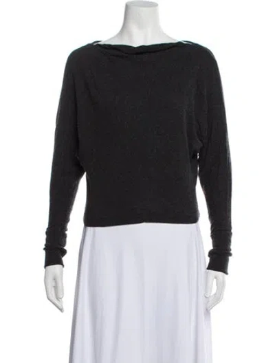 Pre-owned Enza Costa Bateau Neckline Long Sleeve Top In Grey