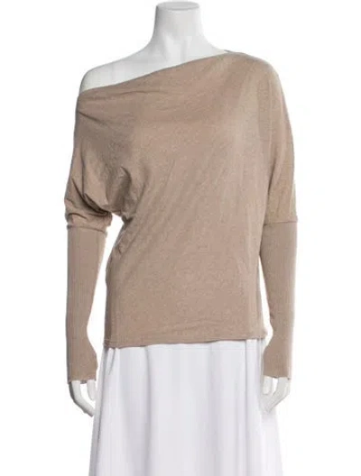 Pre-owned Enza Costa Bateau Neckline Long Sleeve Top In Neutral