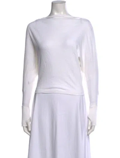 Pre-owned Enza Costa Bateau Neckline Long Sleeve Top In White