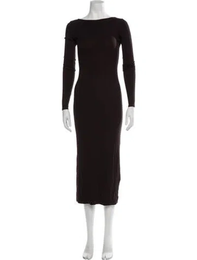 Pre-owned Enza Costa Bateau Neckline Midi Length Dress In Brown