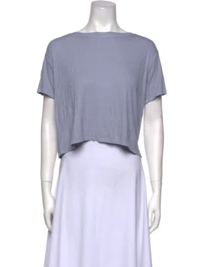 Pre-owned Enza Costa Bateau Neckline Short Sleeve Crop Top In Blue