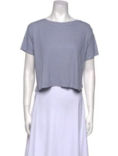 Pre-owned Enza Costa Bateau Neckline Short Sleeve Crop Top In Blue