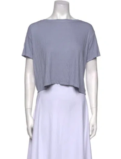 Pre-owned Enza Costa Bateau Neckline Short Sleeve Crop Top In Blue