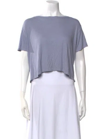 Pre-owned Enza Costa Bateau Neckline Short Sleeve Crop Top In Blue