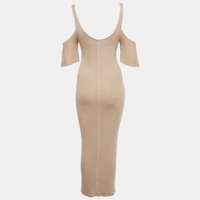 Pre-owned Enza Costa Beige Rib Knit Maxi Dress M In Sand