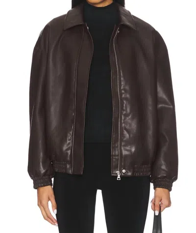 Enza Costa Bomber Leather Jacket In Dark Brown
