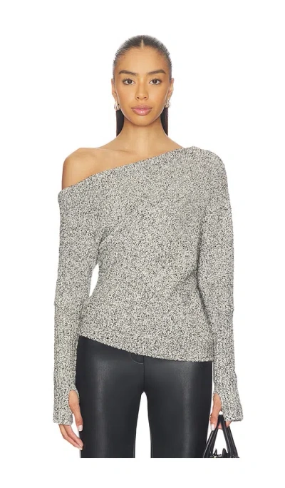 Enza Costa Boucle Knit Slouch Sweater In Pepper In Gray