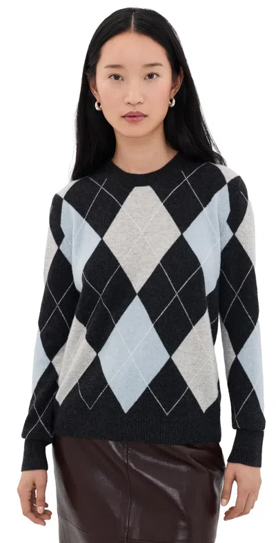 Enza Costa Cashmere Argyle Sweater Blue Grey Argyle In Multi