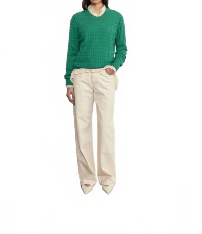 Enza Costa Cashmere Cotton Cable Knit Easy Crew Sweater In Emerald In Green