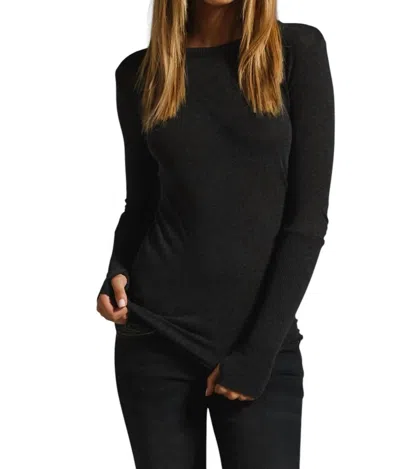 Enza Costa Cashmere Cuffed Crew Neck Sweater In Charcoal In Black
