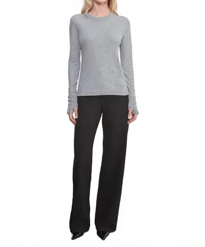 Enza Costa Cashmere Cuffed Crew Neck Sweater In Smoke In Gray