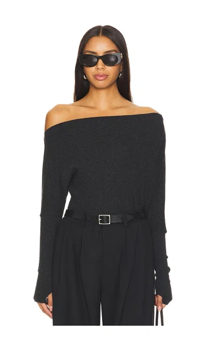 Enza Costa Cashmere Cuffed Off-shoulder Long Sleeve In Black