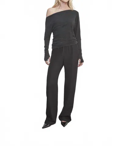 Enza Costa Cashmere Cuffed Off Shoulder L/s In Charcoal In Black