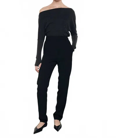 Enza Costa Cashmere Cuffed Off The Shoulder Long Sleeve Top In Charcoal In Black