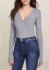 Enza Costa Cashmere Cuffed V Neck Sweater In Smoke In Gray