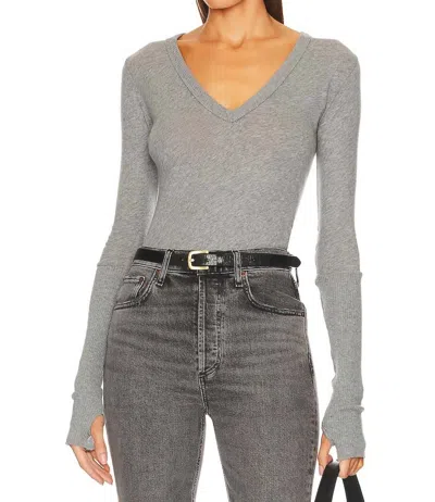 Enza Costa Cashmere Loose Long Sleeve V Top In Grey